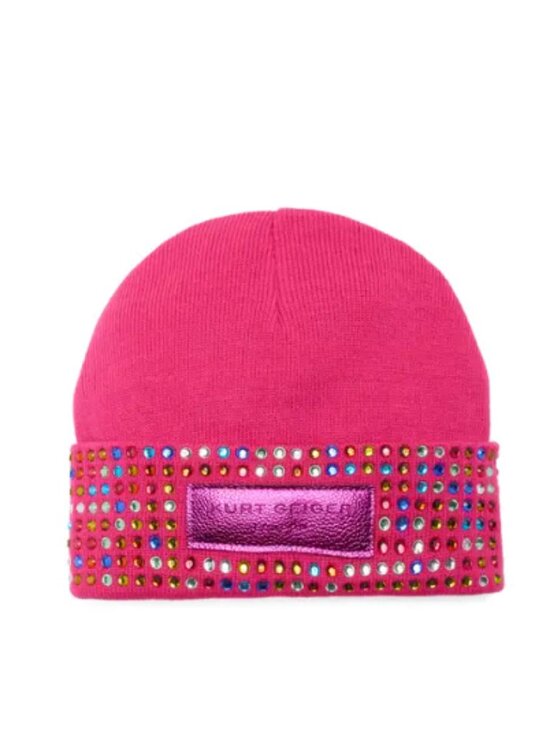 NWT Kurt Geiger London Logo Patch Crystal Cuff Beanie One Size, FUCHSIA MULTI main image 2